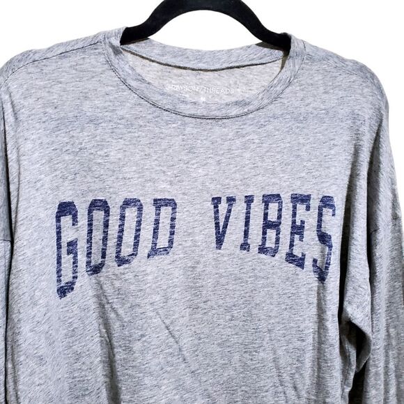 Grayson Threads Womens Cropped Good Vibes Grey T-Shirt Size Medium - Picture 2 of 11